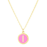 14K Yellow Gold Pink Enamel I Initial Necklace