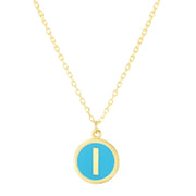 14K Yellow Gold Turquoise Enamel I Initial Necklace