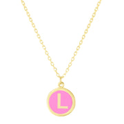 14K Yellow Gold Pink Enamel L Initial Necklace