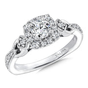 14K White Gold Three-Stone Halo Style Diamond Engagement Ring