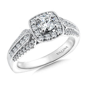 14K White Gold Triple Band Milgrain Cushion Shape Halo Diamond Engagement Ring