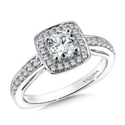 14K White Gold Cushion Shape Milgrain Halo Diamond Engagement Ring