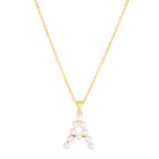 14K Yellow Gold Pearl A Initial Necklace