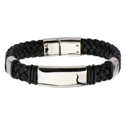 Stainless Steel Black Leather Bracelet