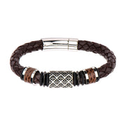 Fleur De Lis Brown Braided Leather Bracelet