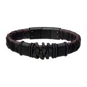 Steel & Black Plated Brown Leather Bohemian Bracelet