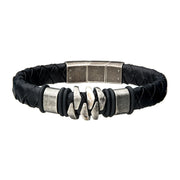 Steel & Gun Metal Black Leather Bohemian Bracelet