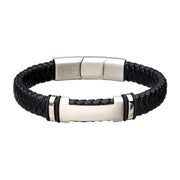 Black Leather with Steel ID Bracelet