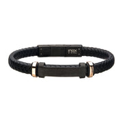 Black Leather with Rose Gold IP Beads & Black IP Engravable ID Bracelet