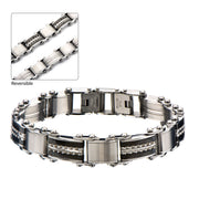 Double-Sided Black Plated & Steel Edge Polish Finished Reversible Bracelet