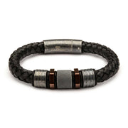 Black Braided Leather with Rose Gold Plated & Steel Beads Bracelet