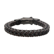 Brown Leather Binding Steel Matte Black Chain Bracelet