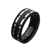 Stainless Steel/Black IP Lines & Carbon Fiber Hammered Ring