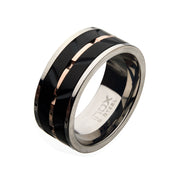 Stainless Steel, Rose Gold IP & Black IP Raised Wave Ring