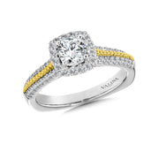 14K Two-Tone Gold Two-Tone Cushion Shape Halo Engagement Ring