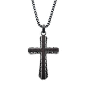 Antique Gun Metal Sepulchre Genuine Ebony Wood Inlaid Cross Pendant