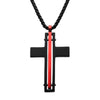Dante Black & Red Matte Thin Red Line Cross Pendant with Round Box Chain Necklace